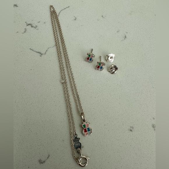 NWOT TOUS Tartan Pendant Necklace and Tartan Earrings Set - Picture 10 of 14